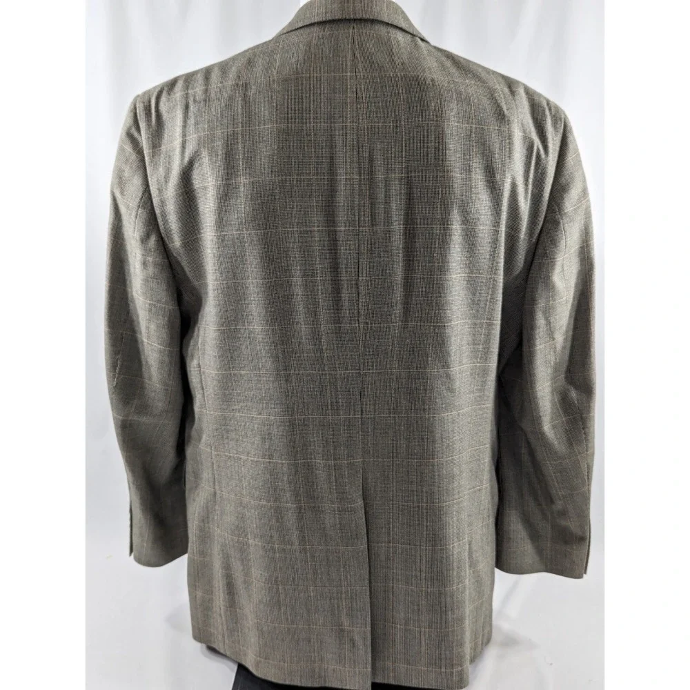 Jos A Banks Silk‎ Wool Gray Windowpane Blazer Sports Jacket Coat 46R Crosshatch